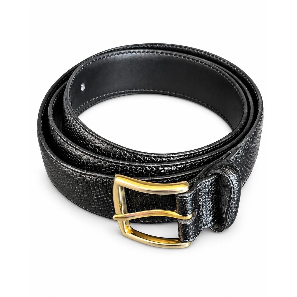 Men's Black Snake Embossed Genuine Leather Belt Gold Buckle 42/105cm